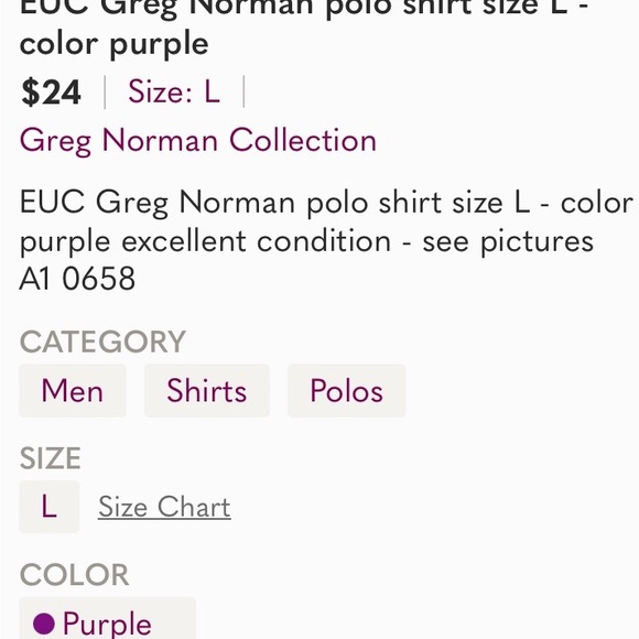 EUC Greg Norman Golf Polo Size Large. - Picture 6 of 6